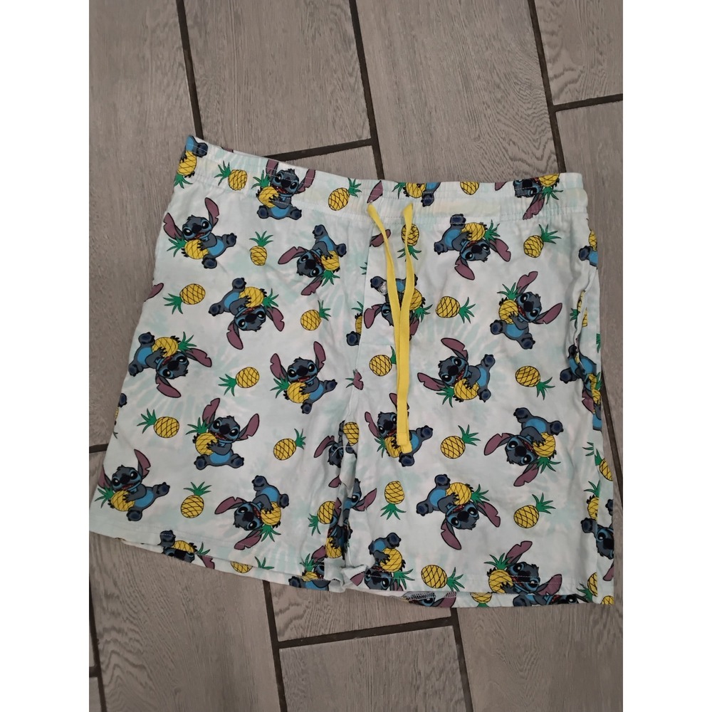 Disney‎ Stitch Pineapple Print Pajama Sleep Lounge Shorts Yellow Drawstring-L